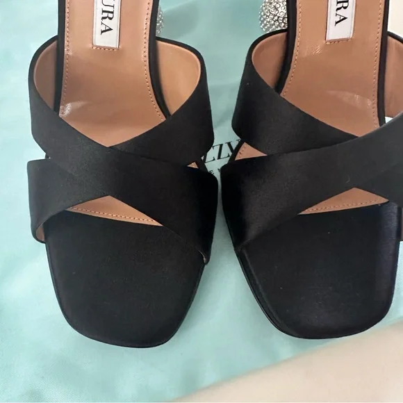 NWT AQUAZZURA Yes Darling 95 satin sandals black size 36.5 - Picture 8 of 9